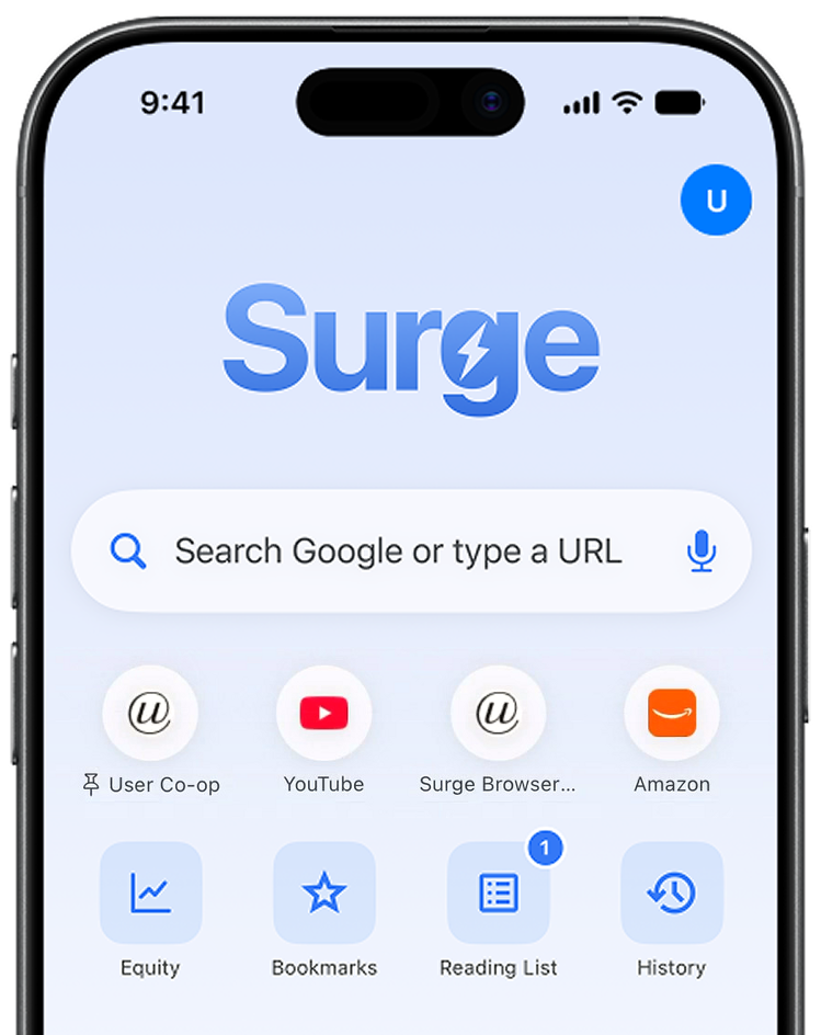 Surge for iPhone new tab page